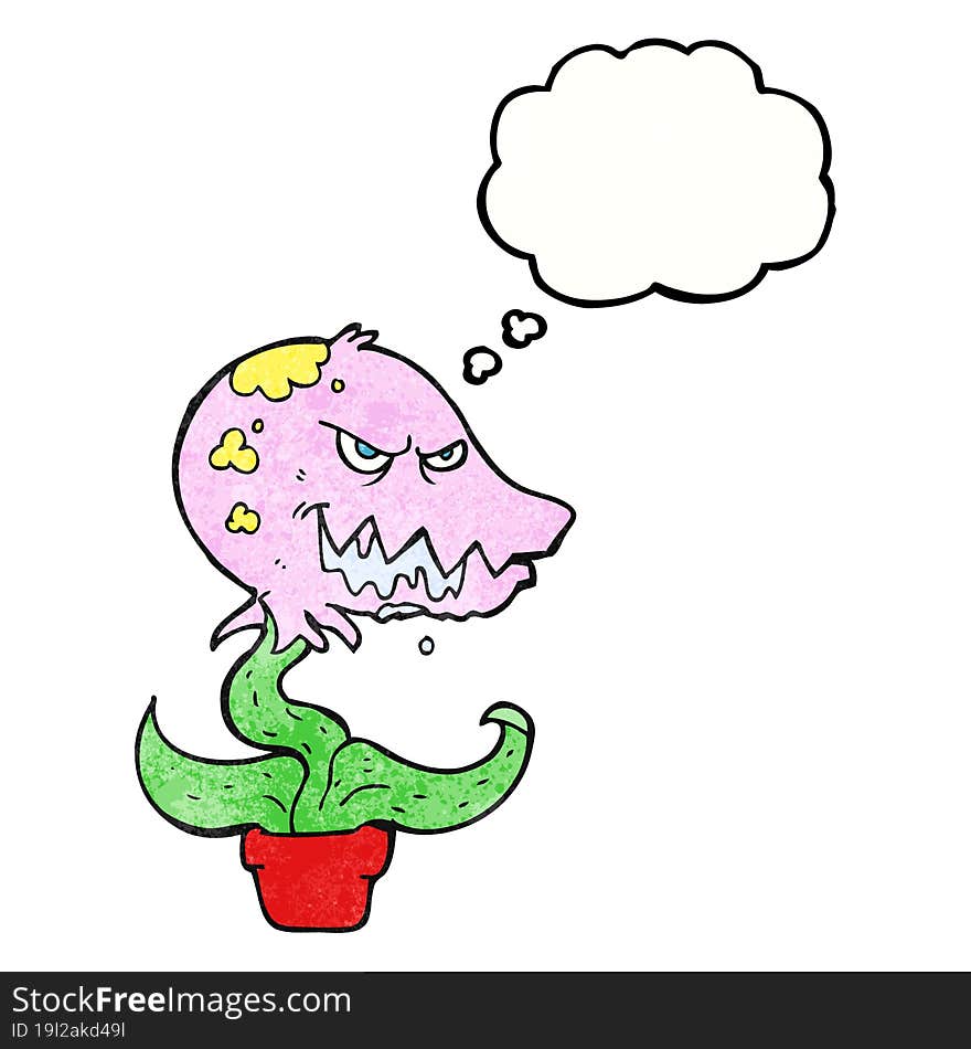 freehand drawn thought bubble textured cartoon monster plant