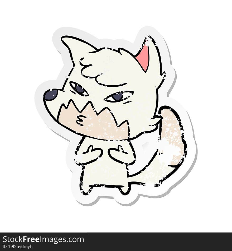 distressed sticker of a clever cartoon fox