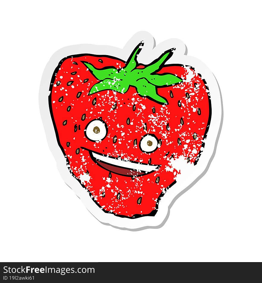 retro distressed sticker of a cartoon strawberry