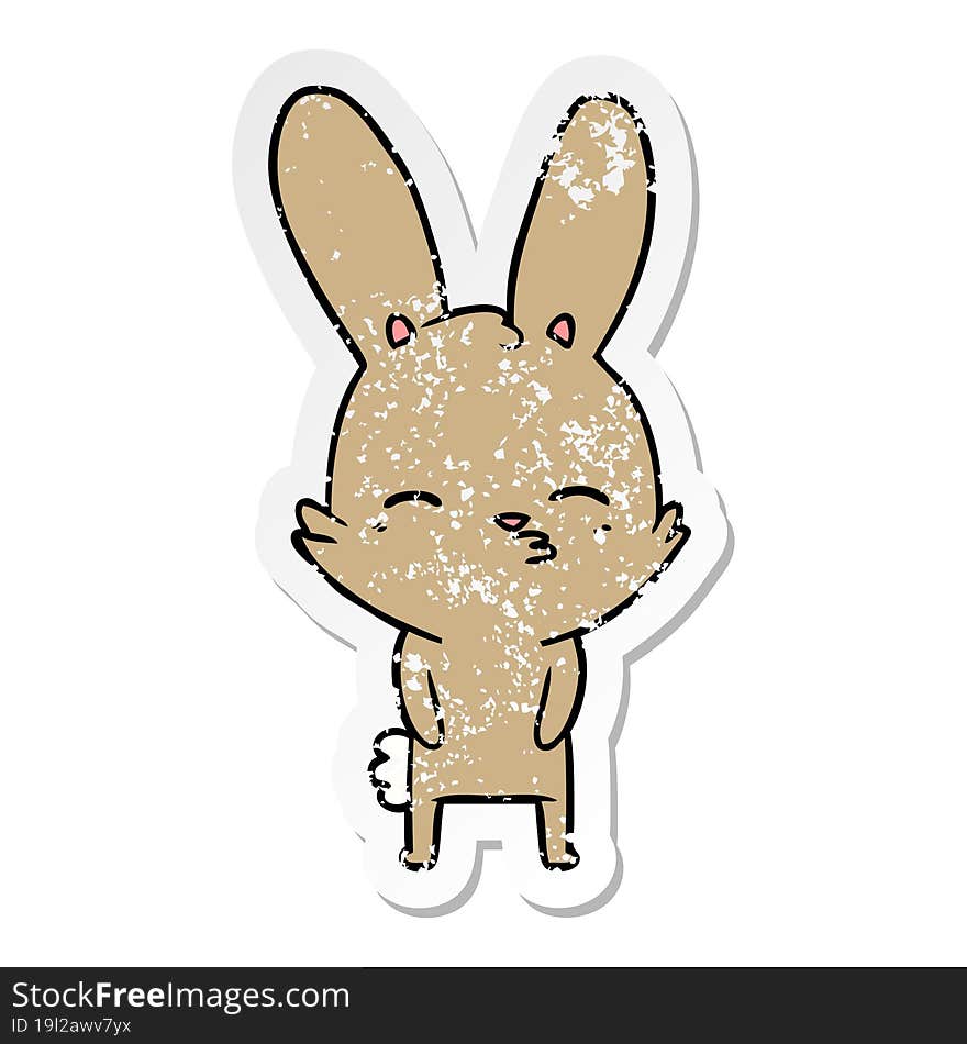 distressed sticker of a curious bunny cartoon