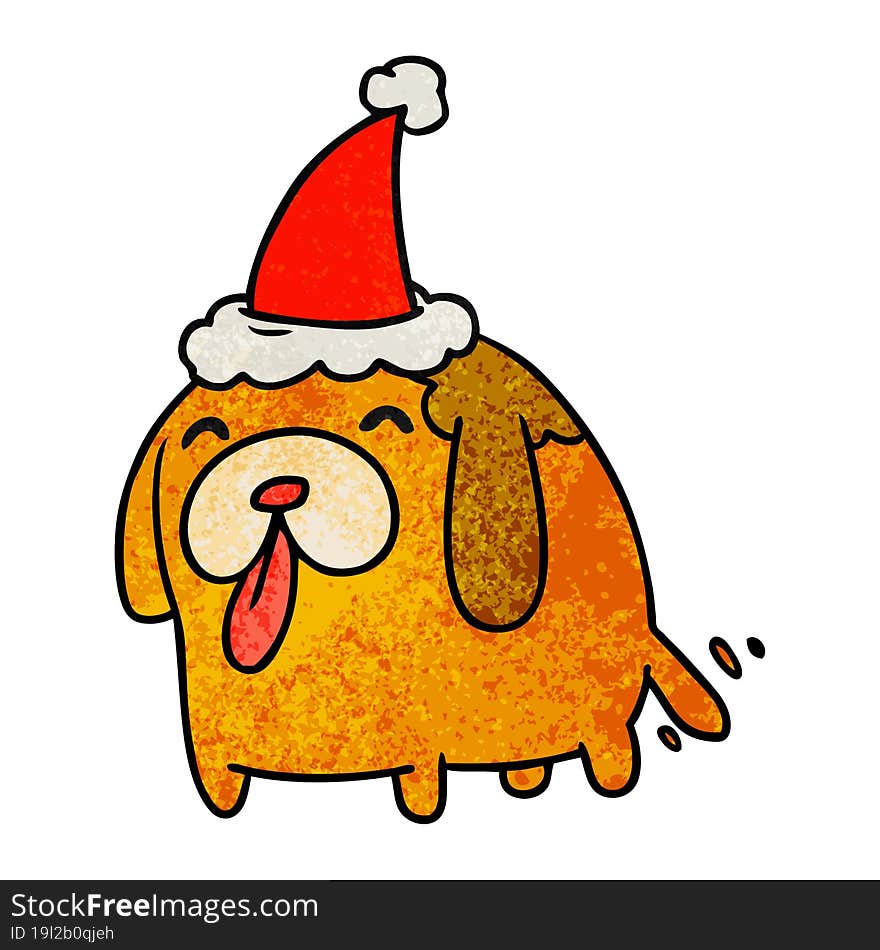 hand drawn christmas textured cartoon of kawaii dog