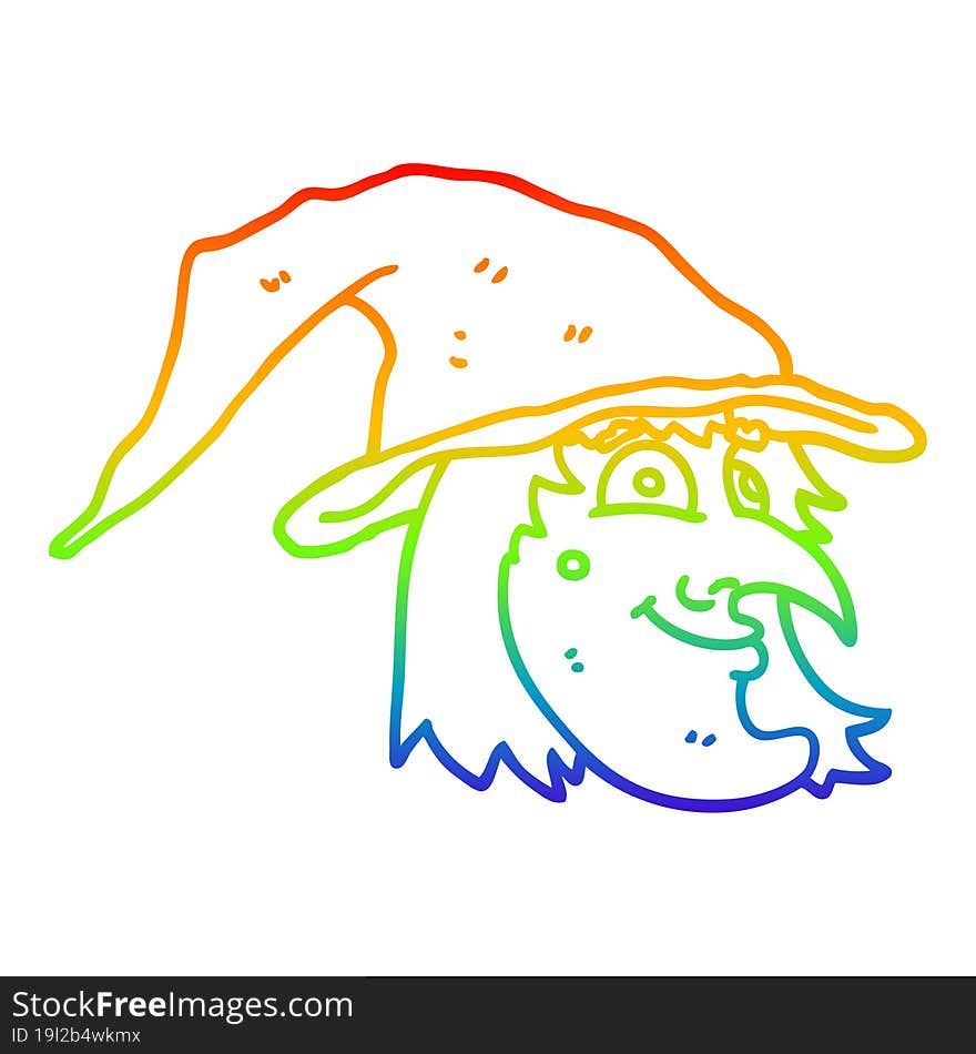 rainbow gradient line drawing cartoon happy witch