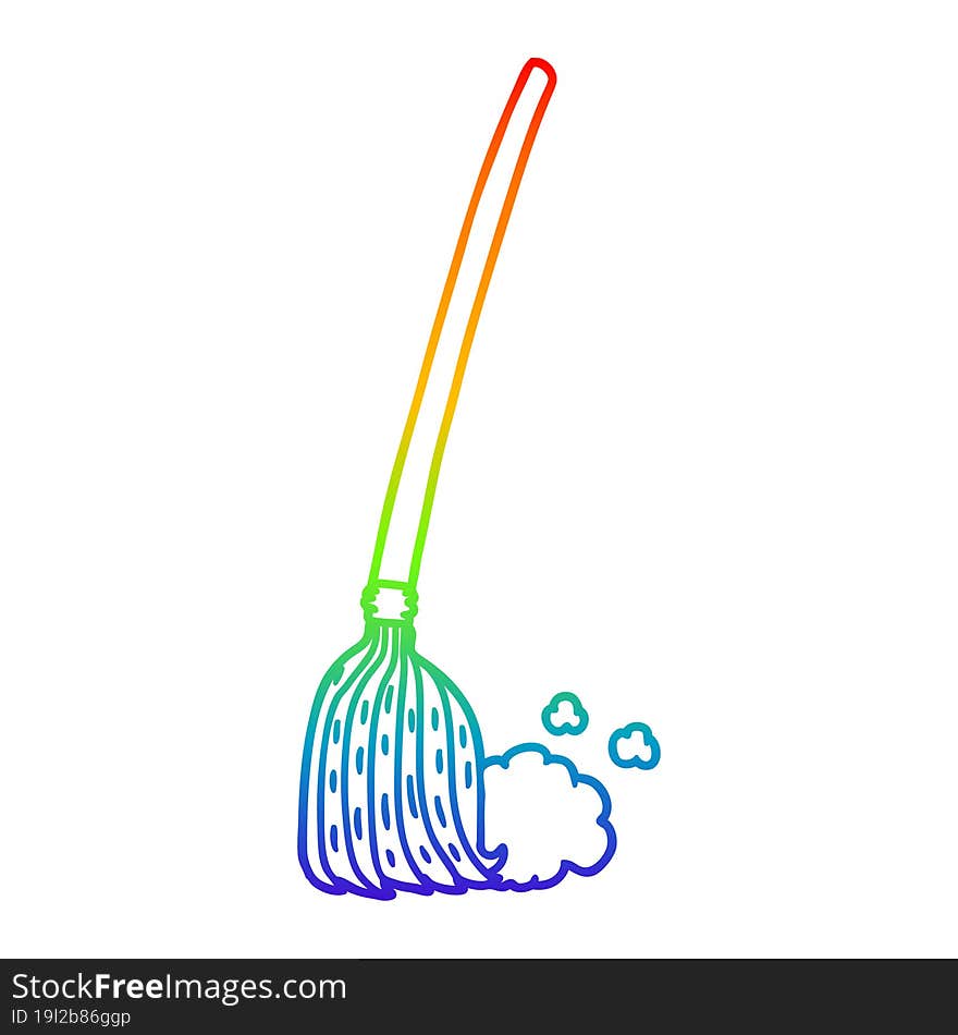 rainbow gradient line drawing cartoon broom sweeping