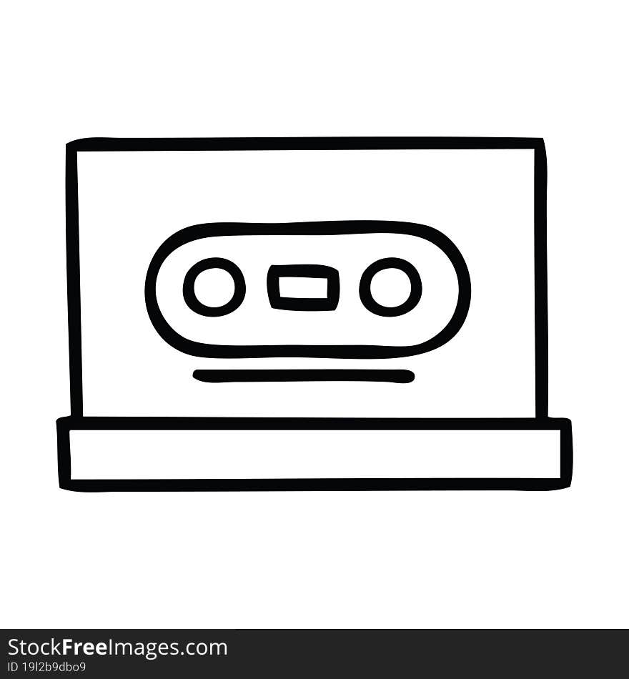 line drawing cartoon of a retro cassette