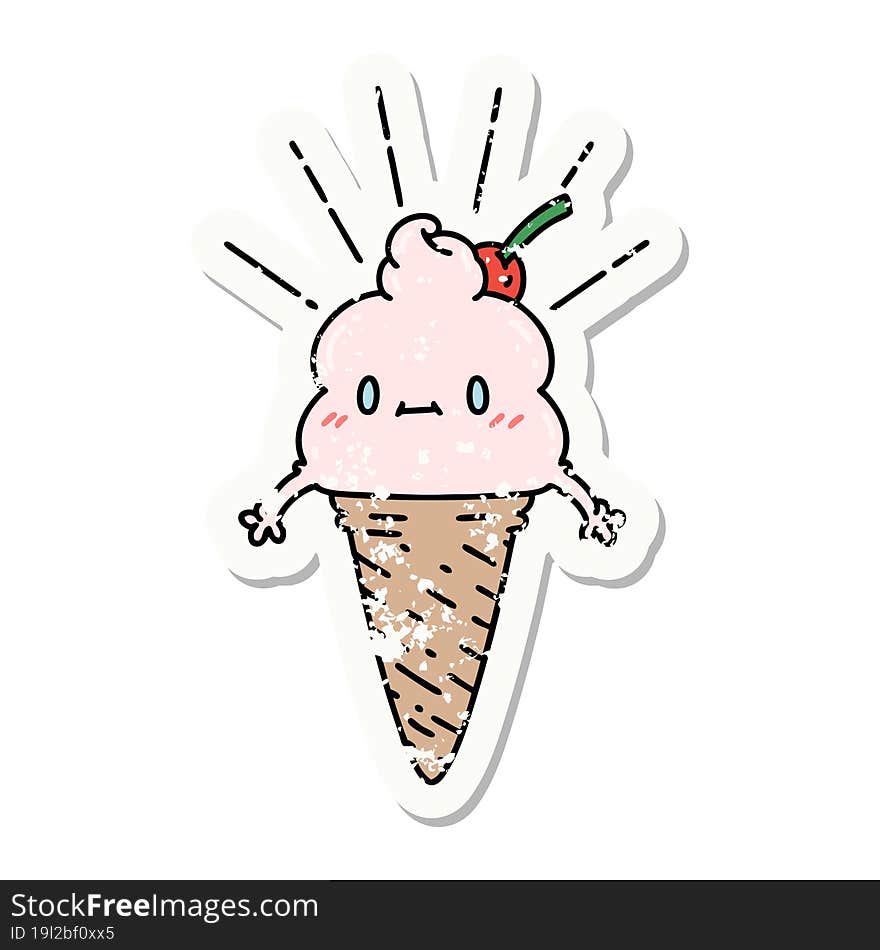 grunge sticker of tattoo style ice cream character