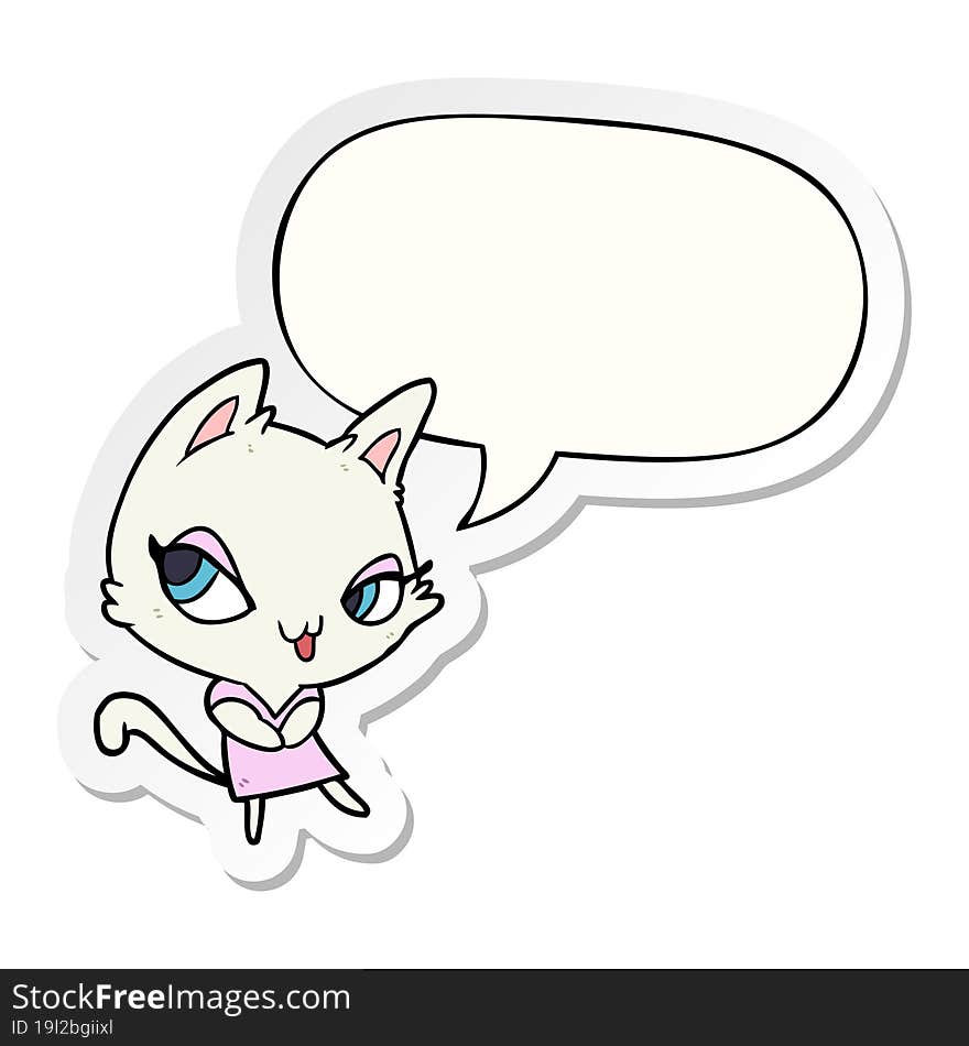 cute cartoon female cat and speech bubble sticker