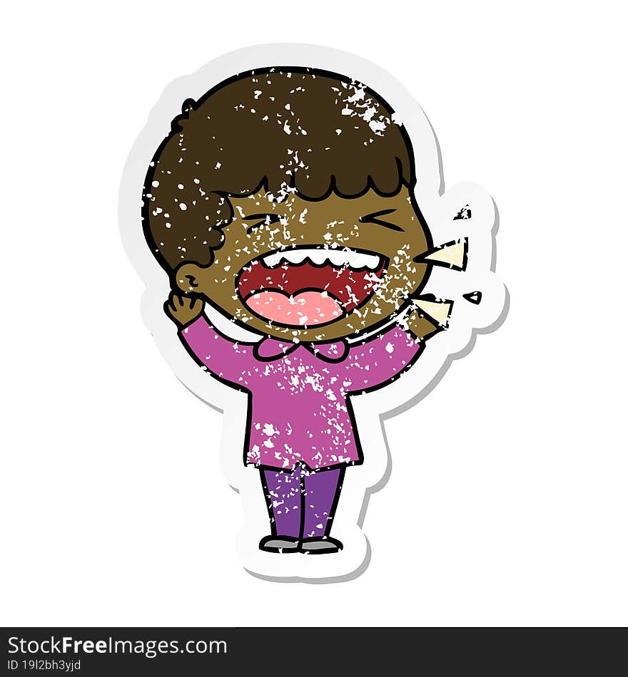 distressed sticker of a cartoon laughing man