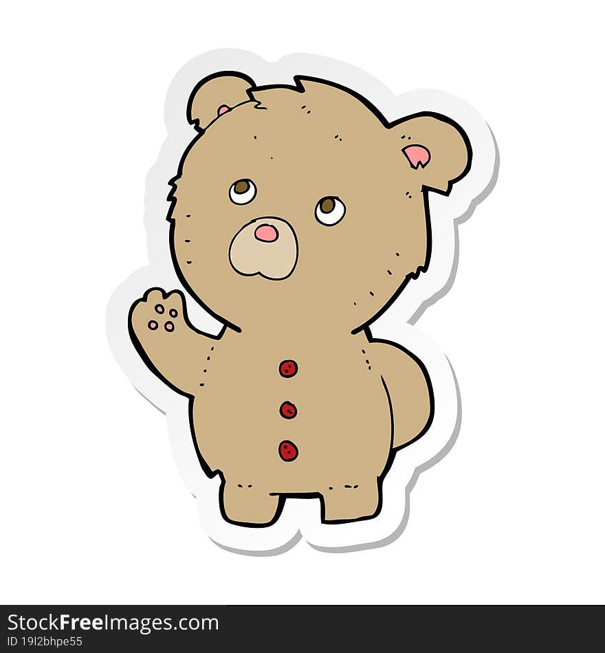 sticker of a cartoon waving teddy bear