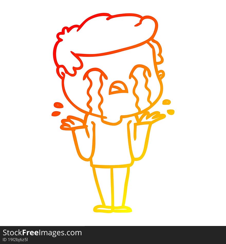 warm gradient line drawing cartoon man crying