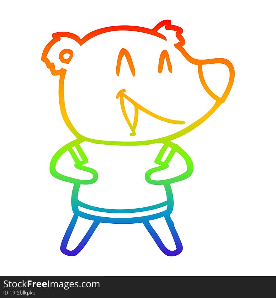 rainbow gradient line drawing of a laughing bear cartoon