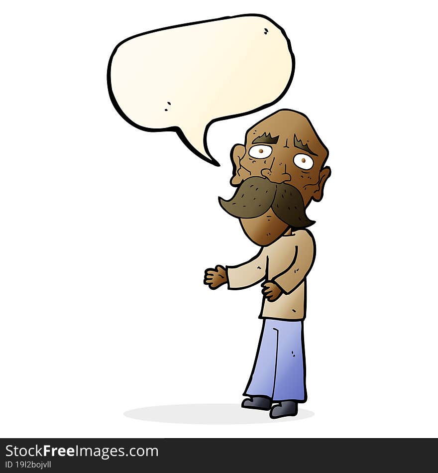 cartoon lonely old man with speech bubble