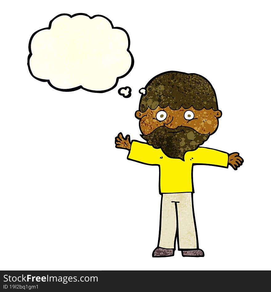 cartoon happy man with beard with thought bubble