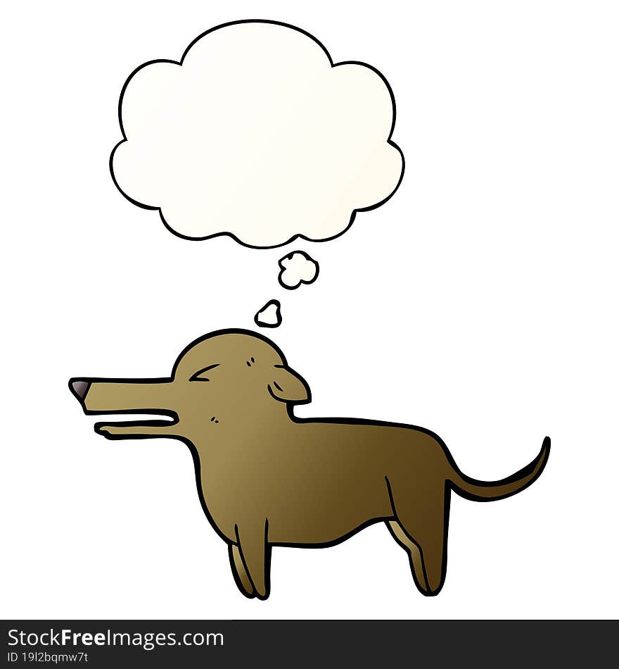 cartoon dog and thought bubble in smooth gradient style