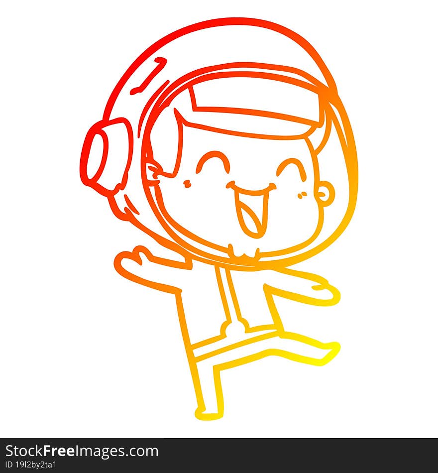 warm gradient line drawing of a happy cartoon astronaut