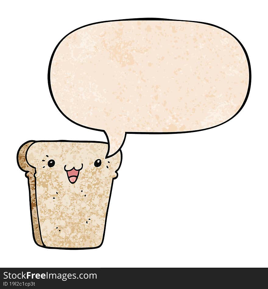 Cartoon Slice Of Bread And Speech Bubble In Retro Texture Style