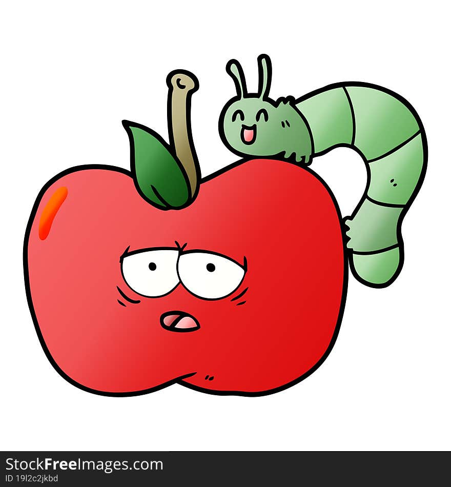 cartoon apple and bug. cartoon apple and bug