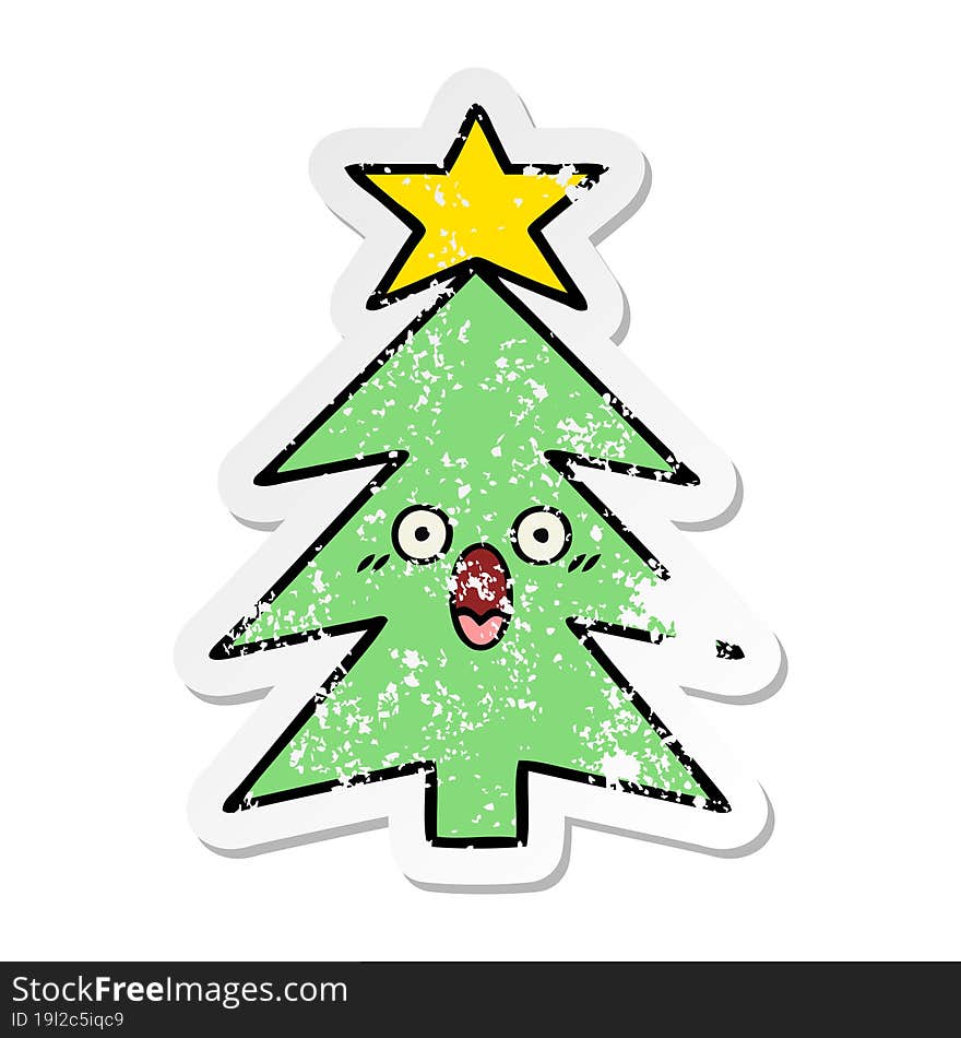 distressed sticker of a cute cartoon christmas tree