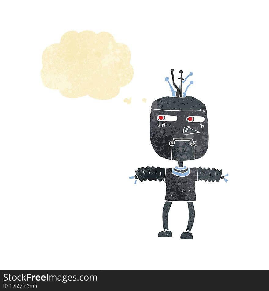 cartoon robot with thought bubble