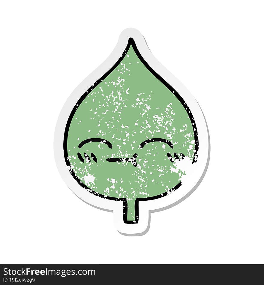 Distressed Sticker Of A Cute Cartoon Expressional Leaf