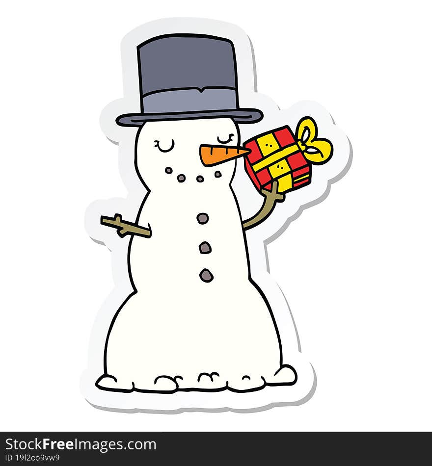 sticker of a cartoon christmas snowman