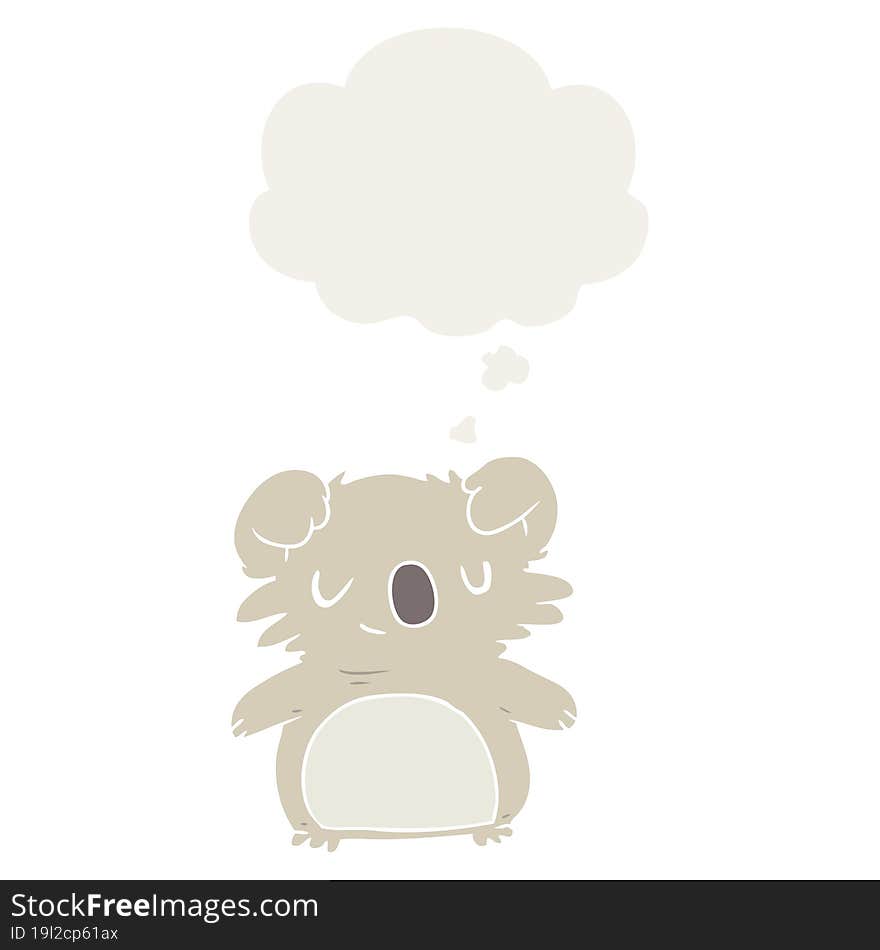 Cartoon Koala And Thought Bubble In Retro Style