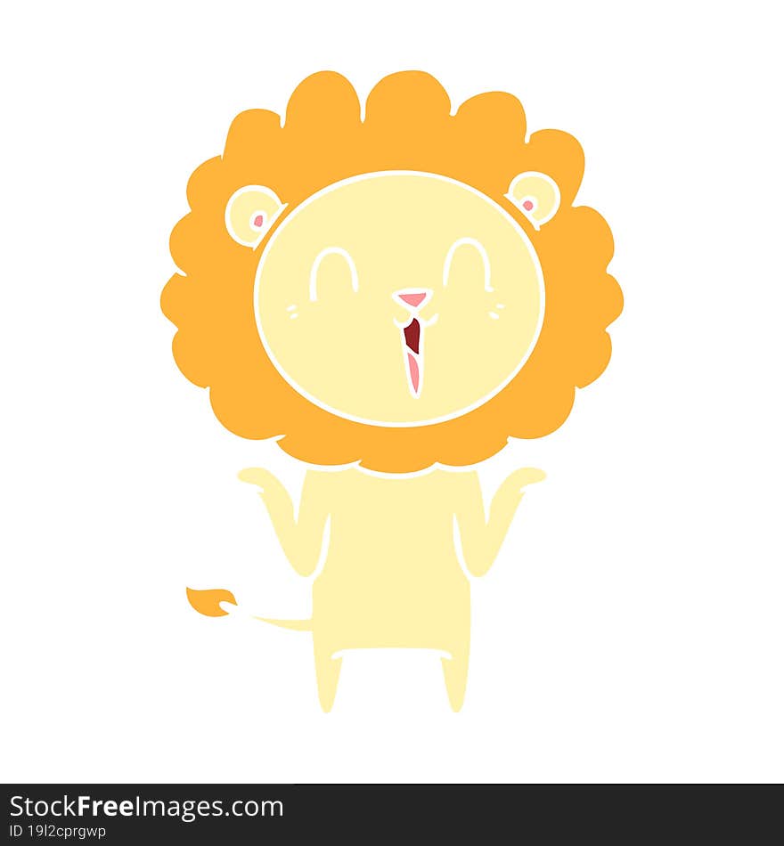 Laughing Lion Flat Color Style Cartoon Shrugging Shoulders