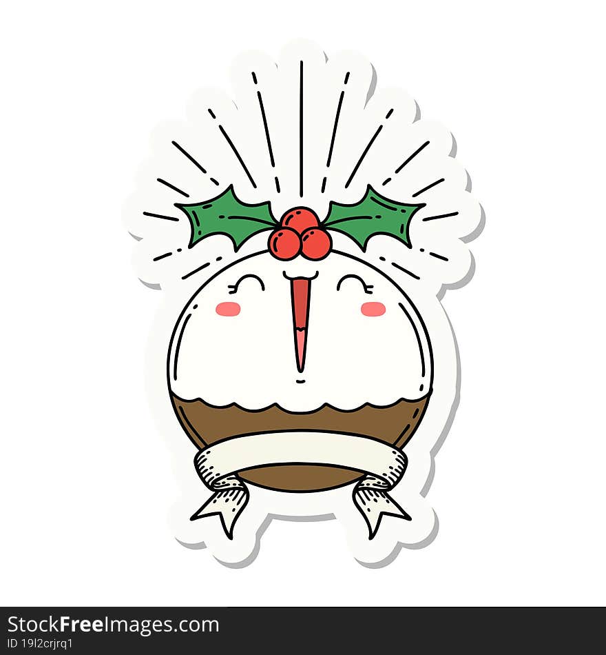 Sticker Of Tattoo Style Singing Christmas Pudding