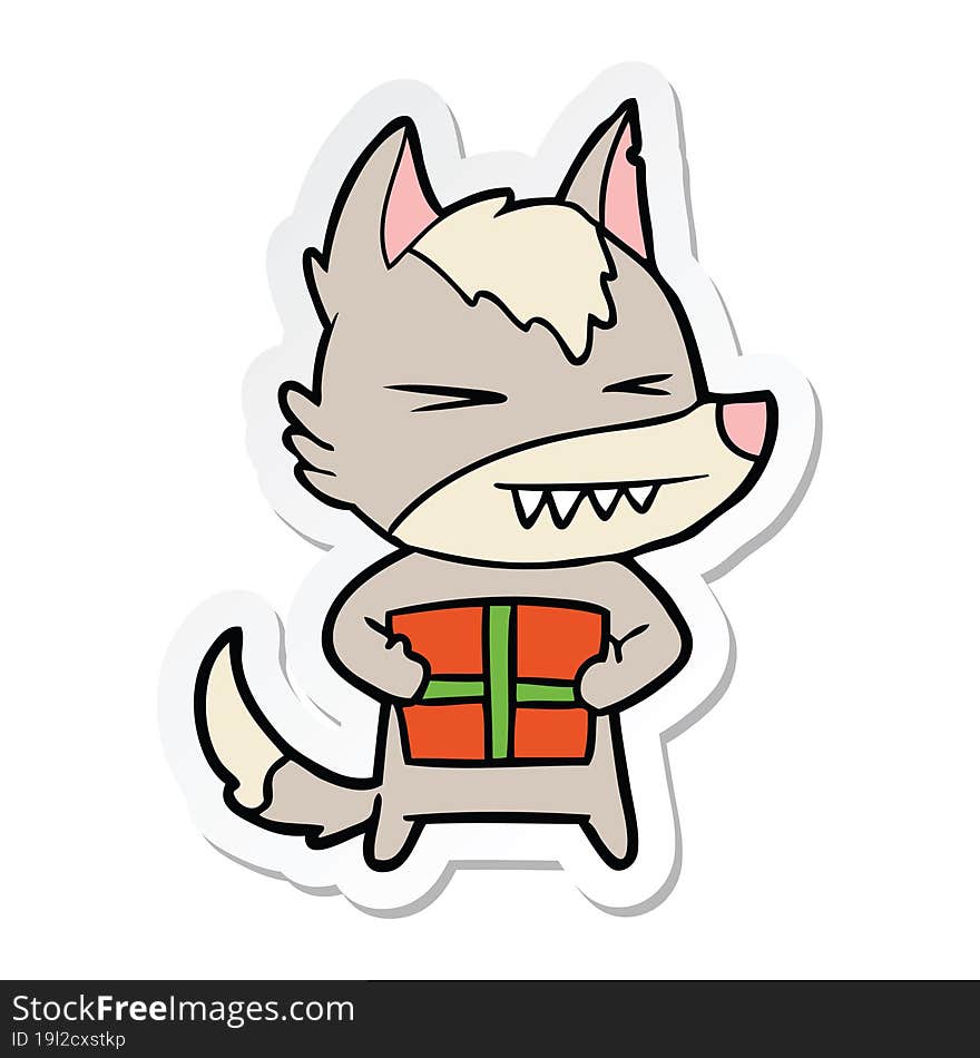 sticker of a angry christmas wolf cartoon