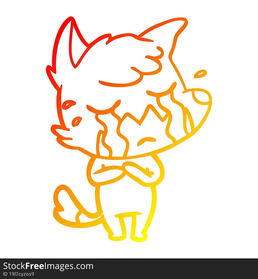 warm gradient line drawing crying fox cartoon