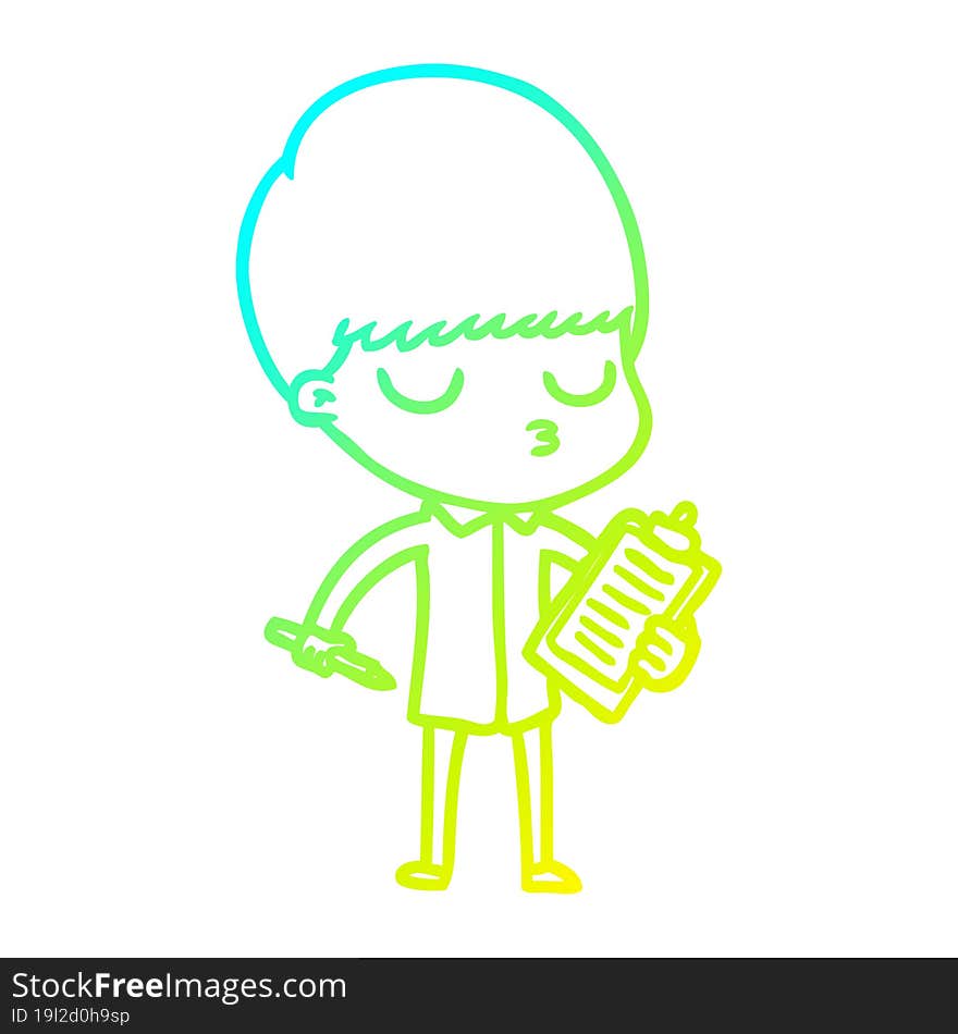 cold gradient line drawing cartoon calm boy