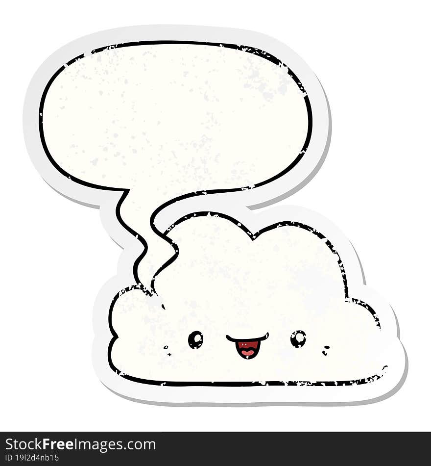 cute cartoon cloud and speech bubble distressed sticker