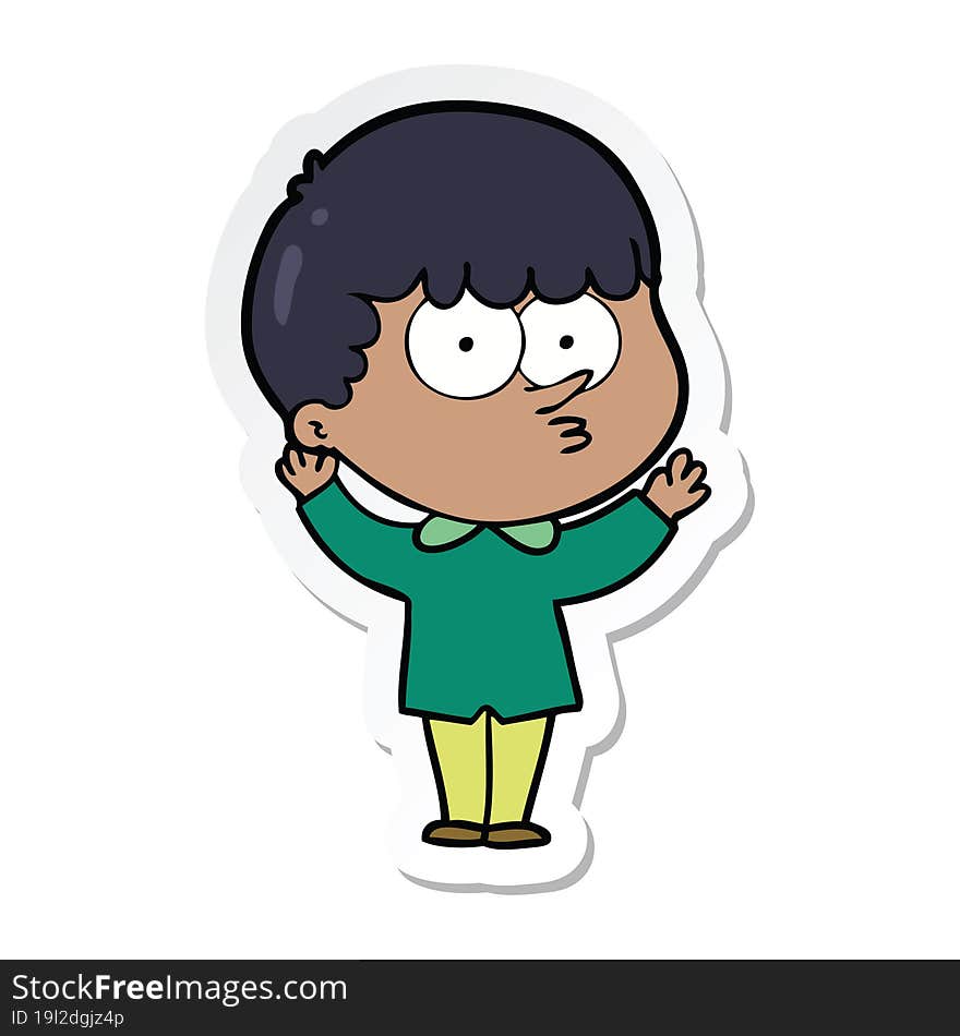 sticker of a cartoon curious boy