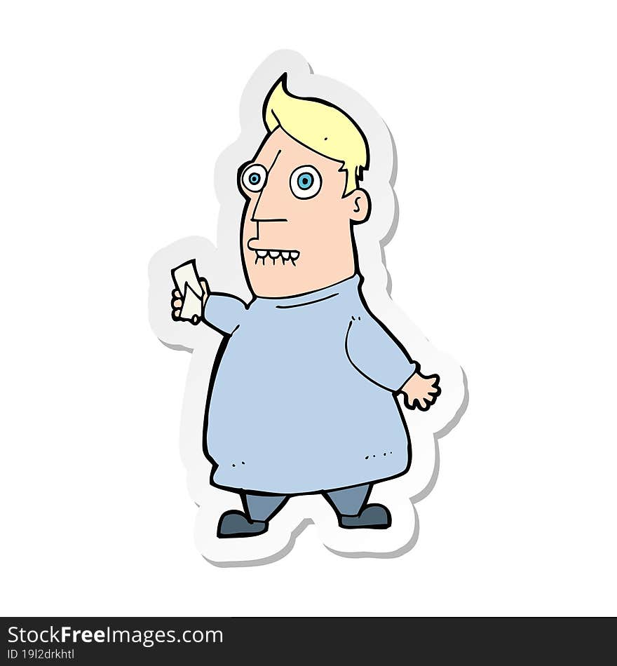 sticker of a cartoon nervous man with tickets