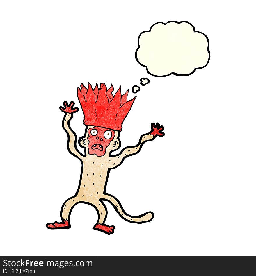 cartoon frightened monkey with thought bubble