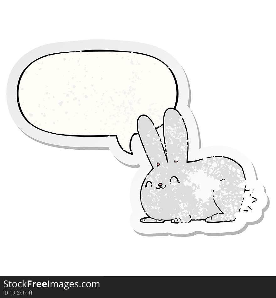 Cartoon Rabbit And Speech Bubble Distressed Sticker