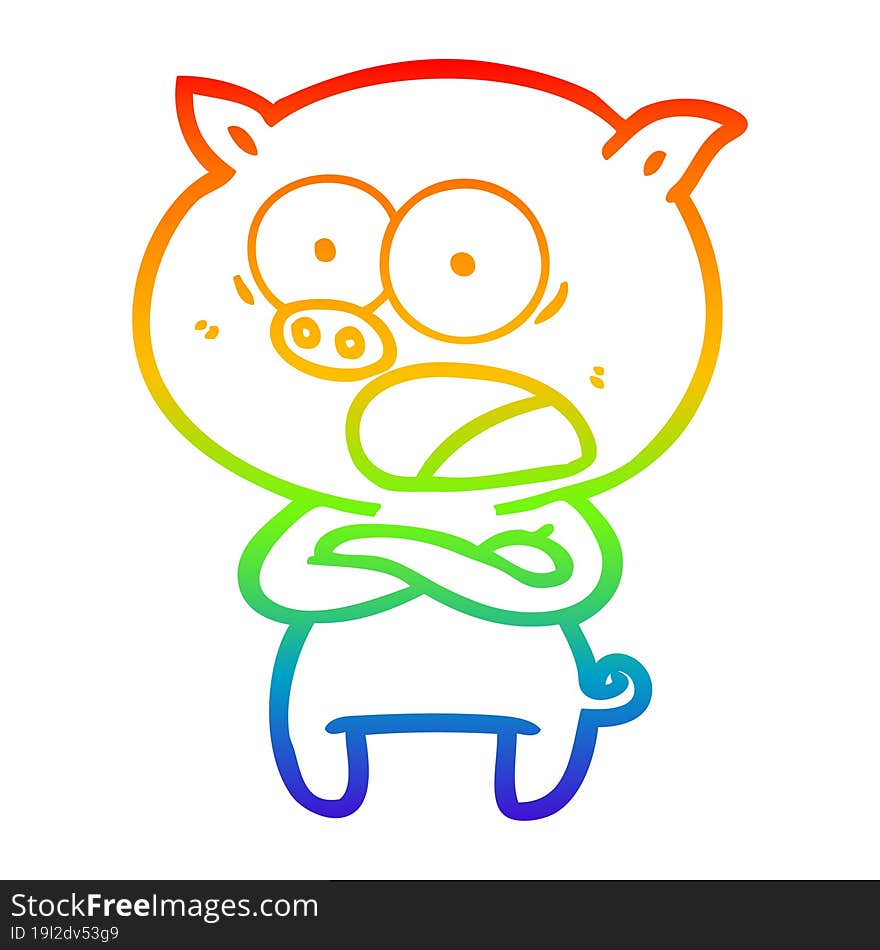 rainbow gradient line drawing cartoon pig shouting