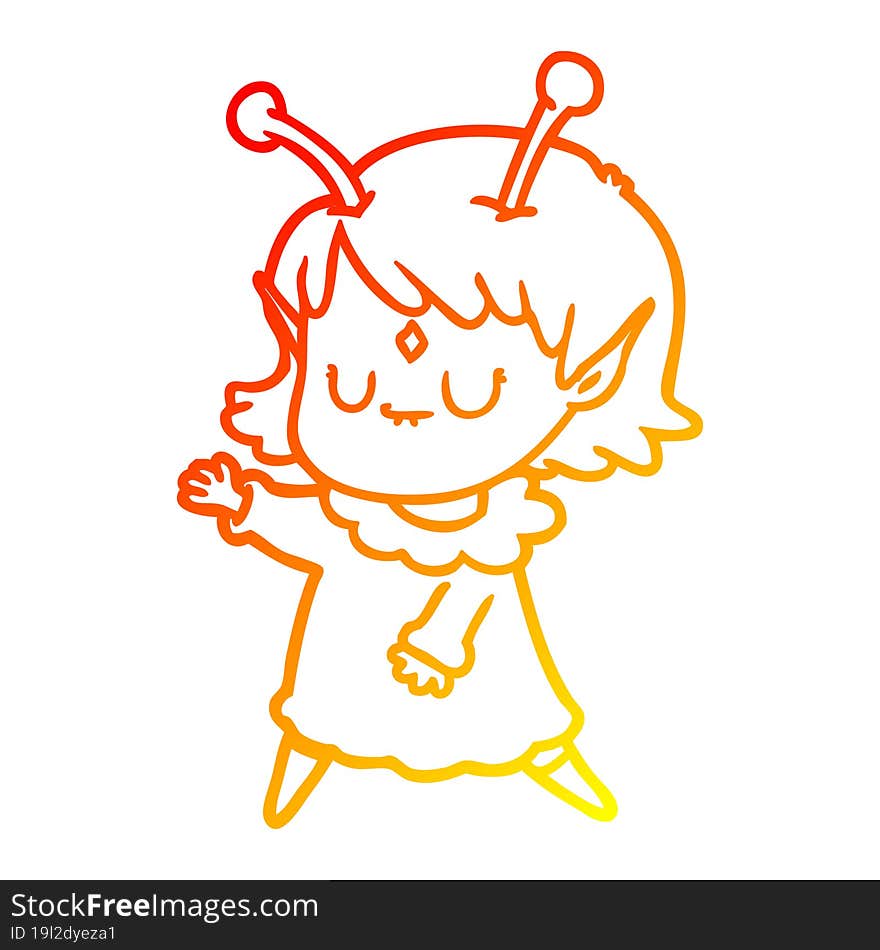 warm gradient line drawing cartoon alien girl dancing