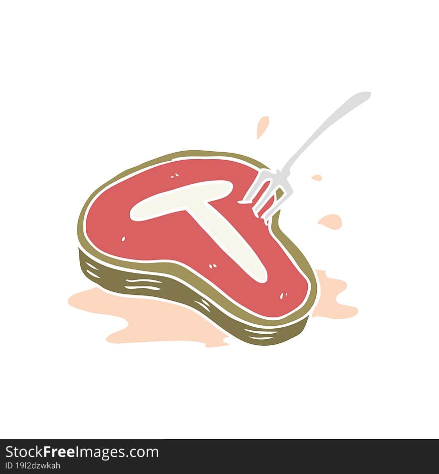 Flat Color Style Cartoon Cooked Steak And Fork