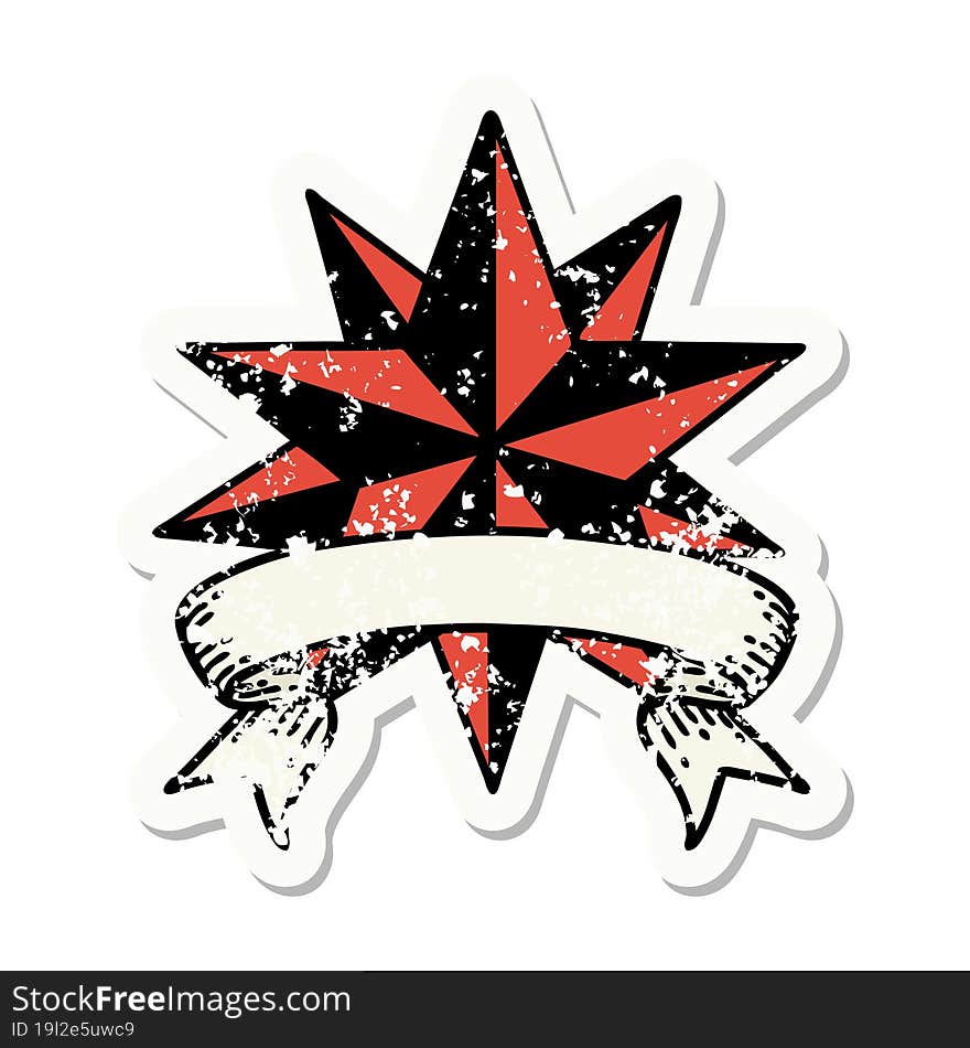 grunge sticker with banner of a star