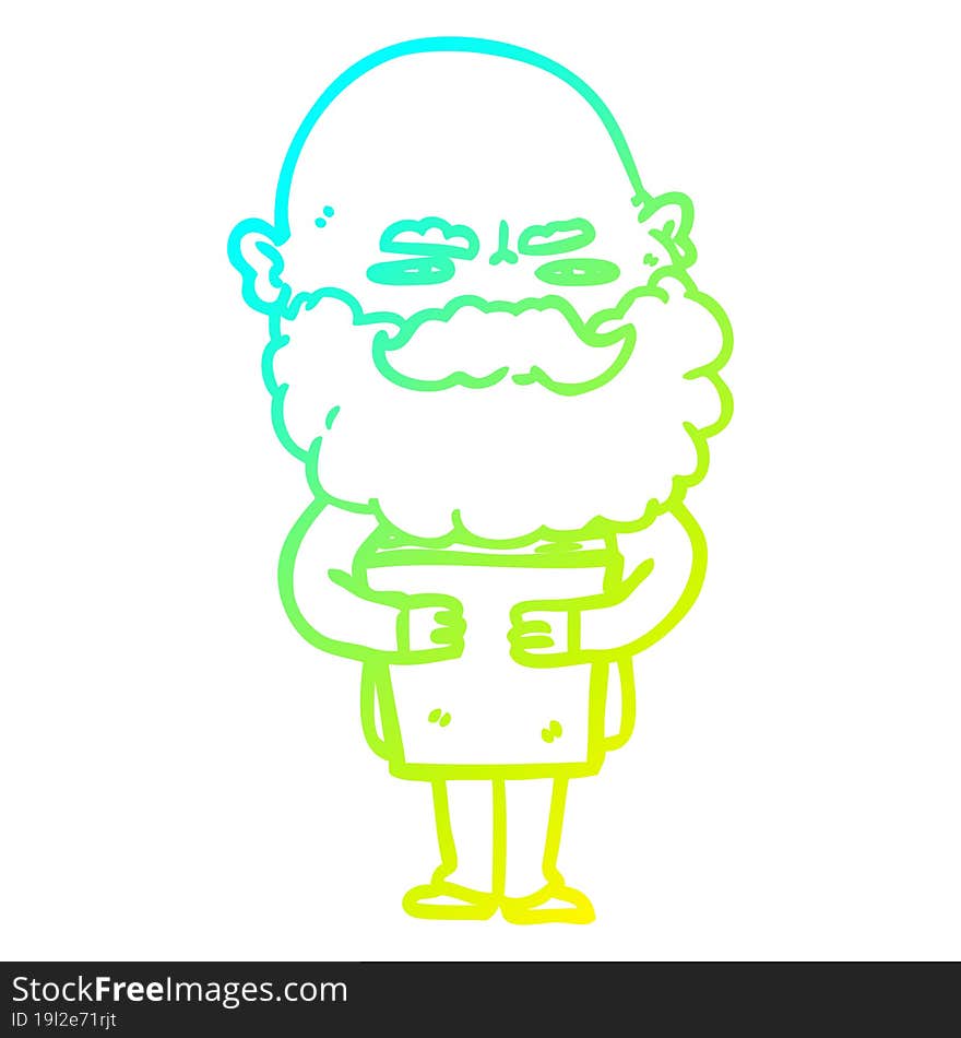 cold gradient line drawing of a cartoon man with beard frowning