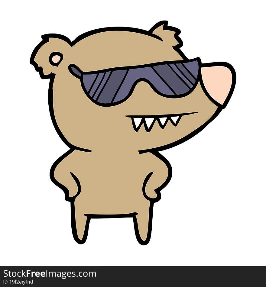 sunglasses bear cartoon with hands on hips. sunglasses bear cartoon with hands on hips