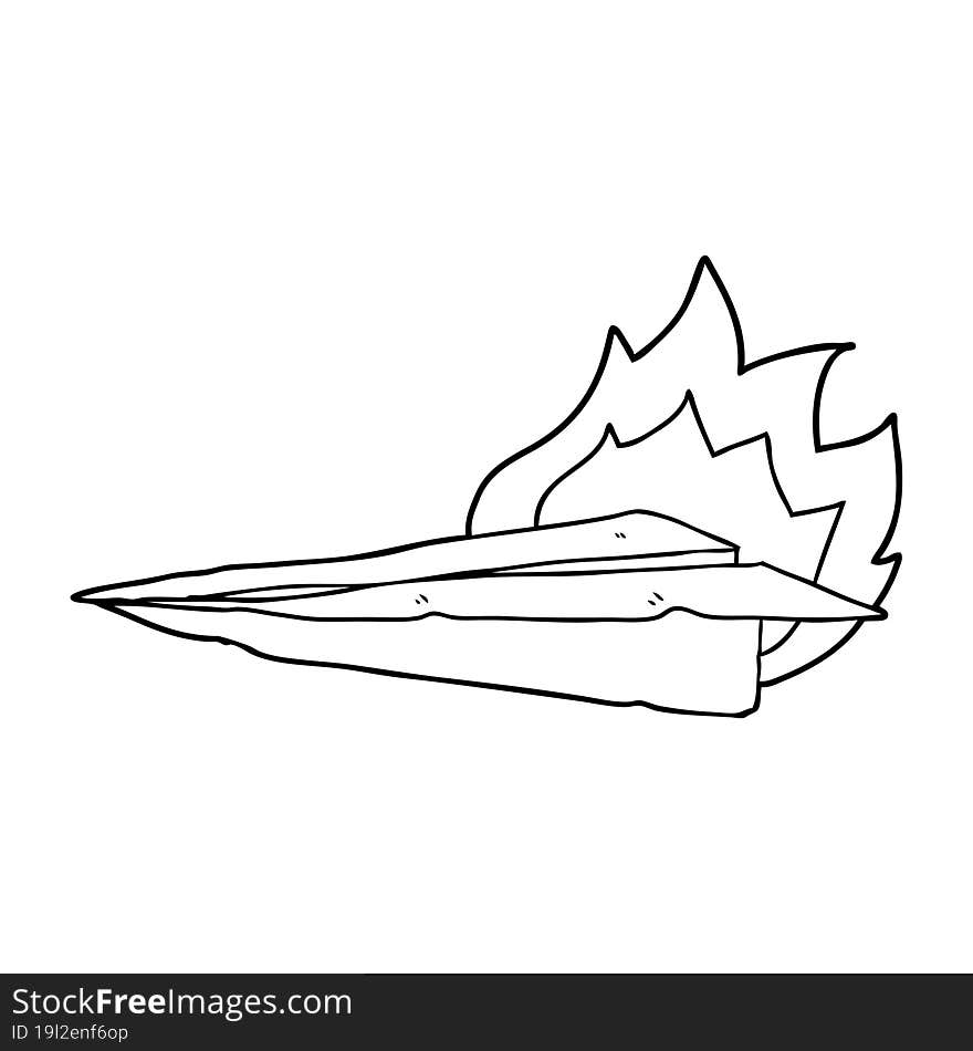 cartoon burning paper airplane. cartoon burning paper airplane