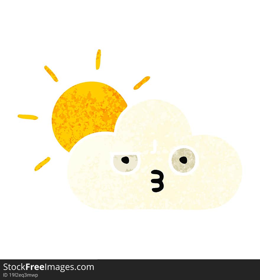 retro illustration style cartoon sunshine and cloud