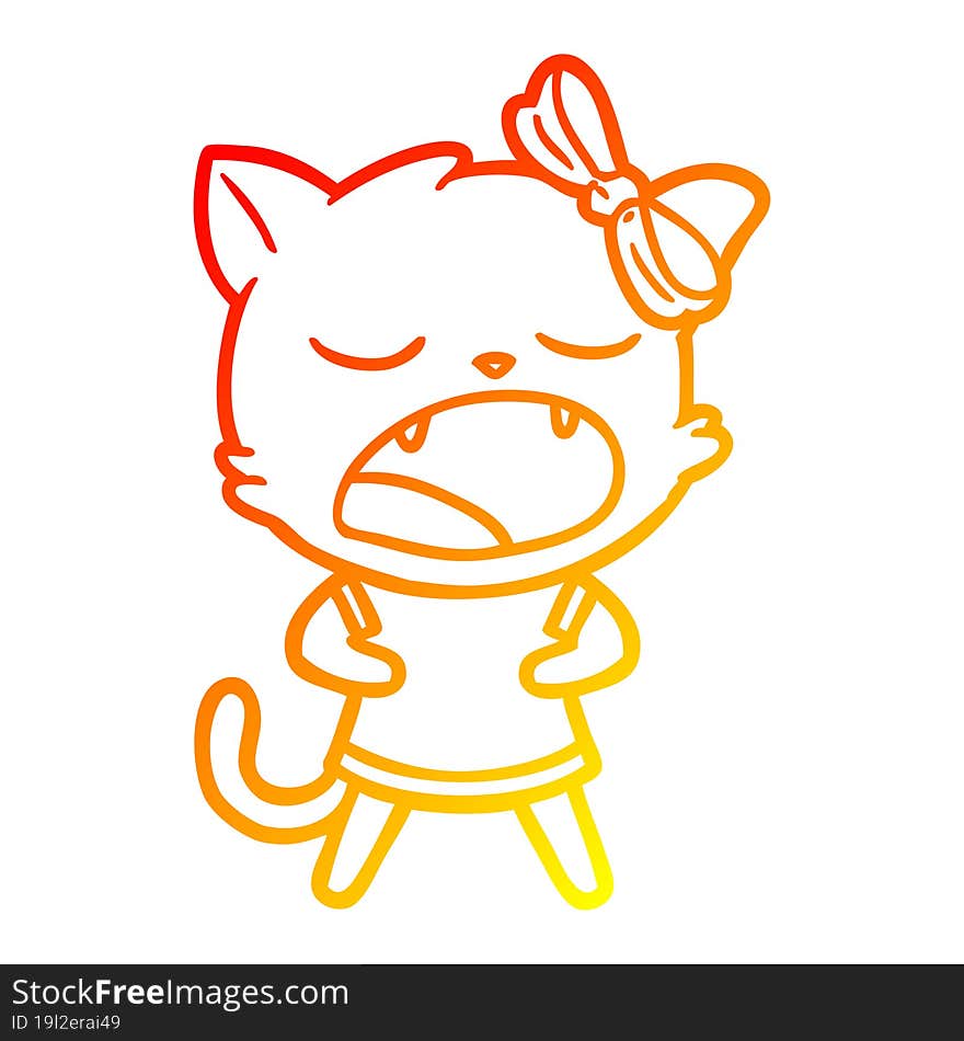 Warm Gradient Line Drawing Cartoon Yawning Cat