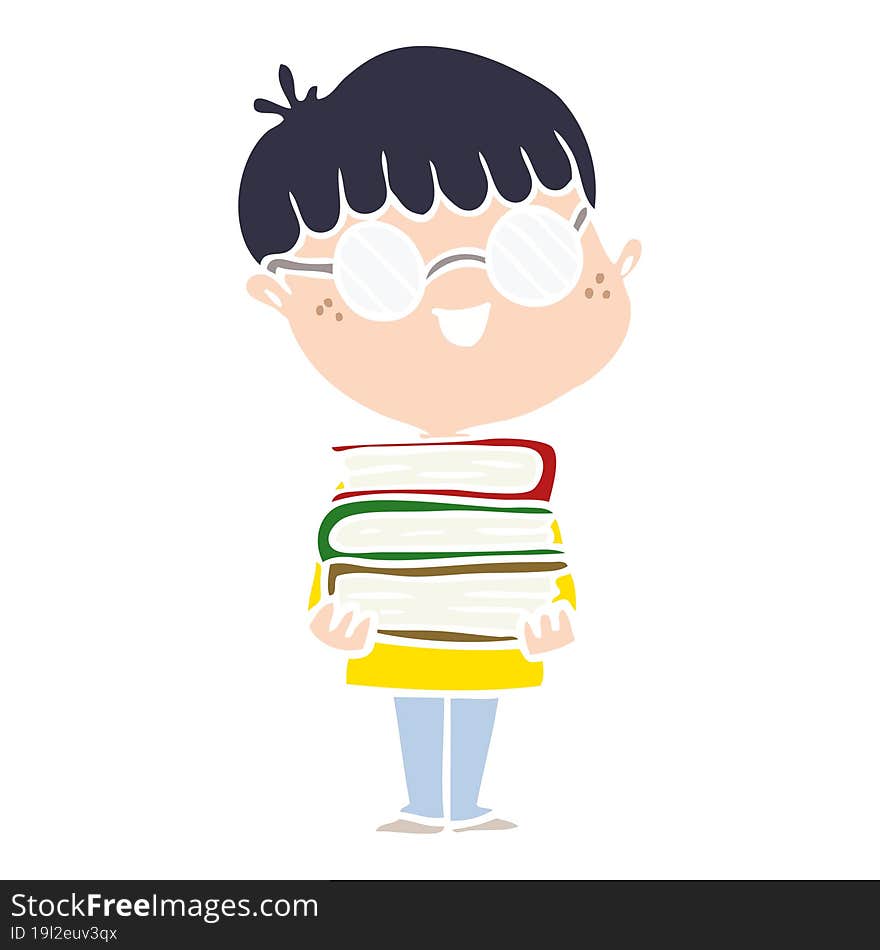 flat color style cartoon nerd boy with spectacles and book