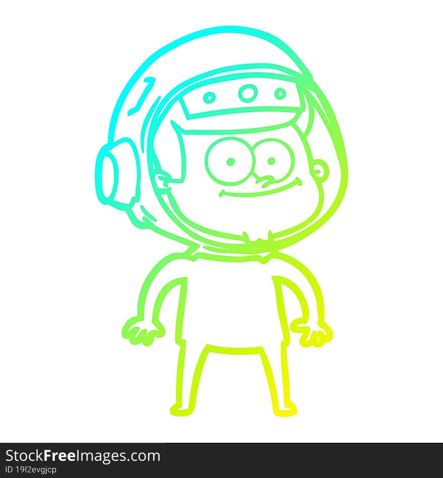 cold gradient line drawing of a happy astronaut cartoon