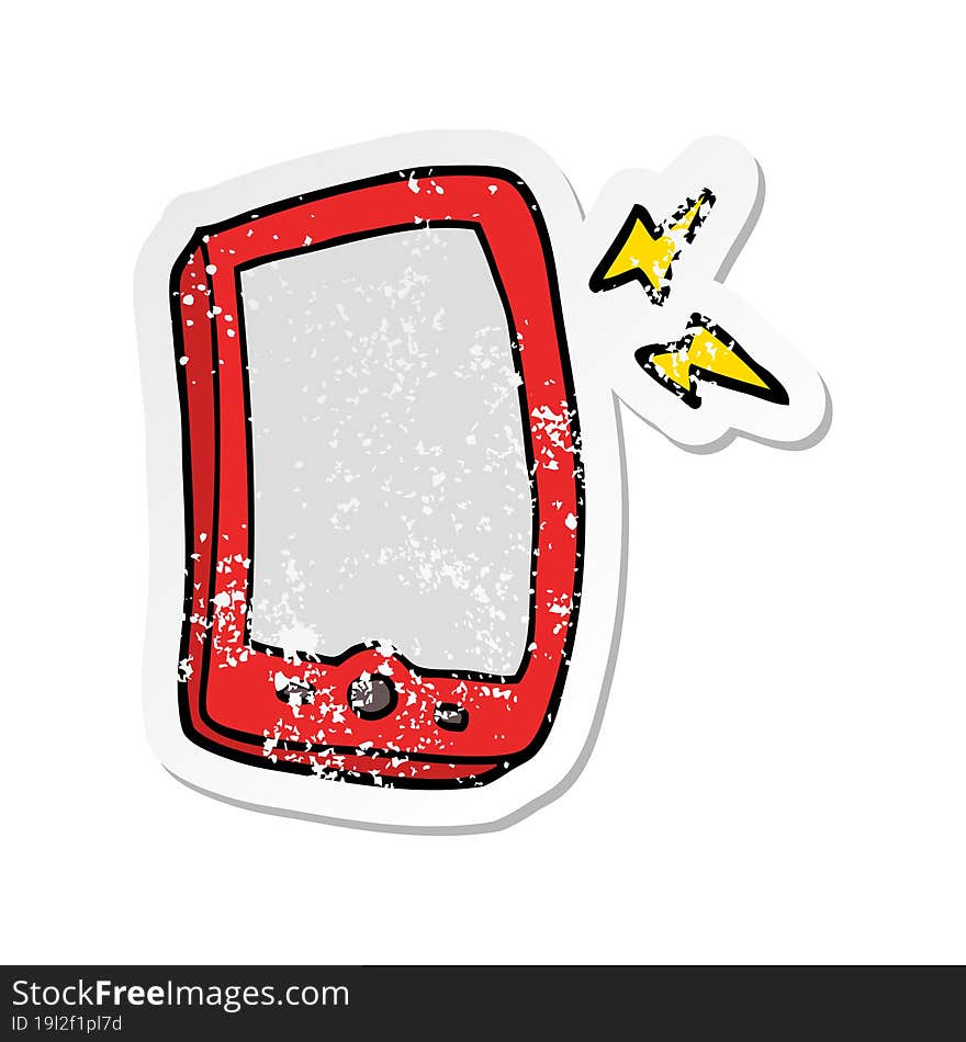 distressed sticker of a cartoon mobile phone