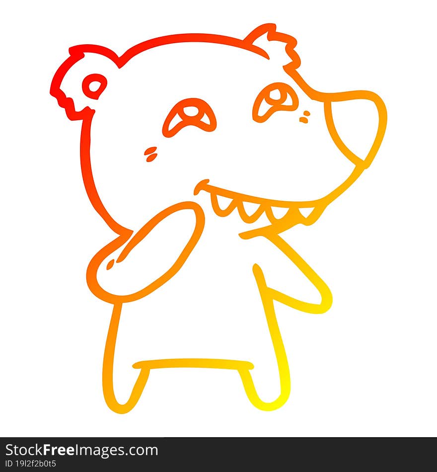 warm gradient line drawing cartoon polar bear showing teeth