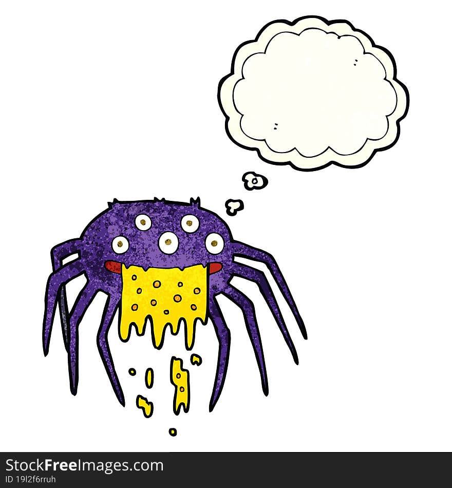 cartoon gross halloween spider with thought bubble