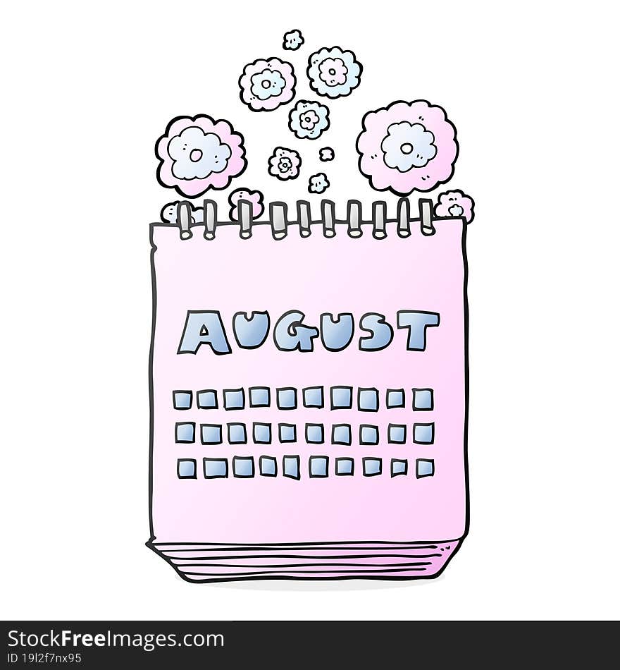 cartoon calendar showing month of august